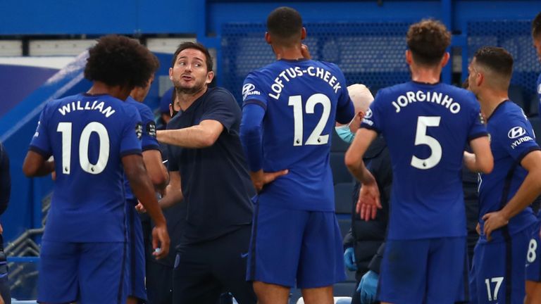 Frank Lampard gives instructions to his players during the 1-0 win over Norwich
