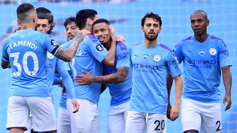 Gabriel Jesus celebrates scoring Manchester City's second goal against Bournemouth