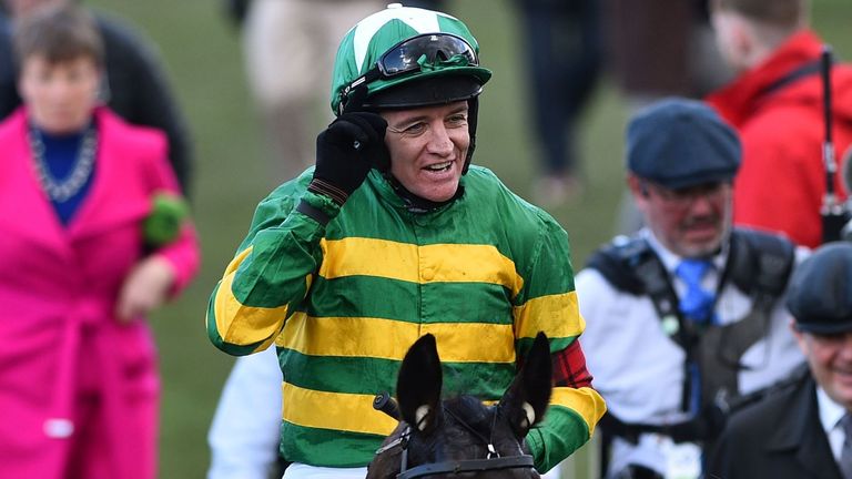 Barry Geraghty celebrates victory at the 2020 Cheltenham Festival aboard Saint Roi