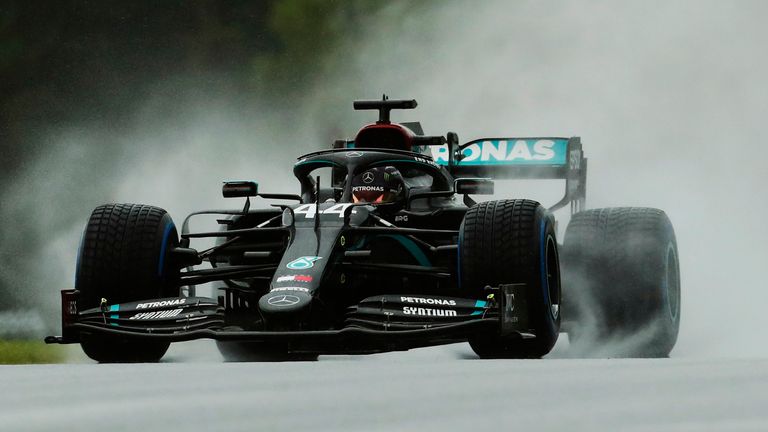  Lewis Hamilton of Great Britain driving the (44) Mercedes AMG Petronas F1 Team Mercedes W11 on track during qualifying for the Formula One Grand Prix of Styria at Red Bull Ring on July 11, 2020 in Spielberg, Austria