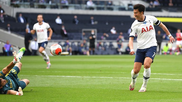 Heung-Min Son scores against Arsenal for Tottenham