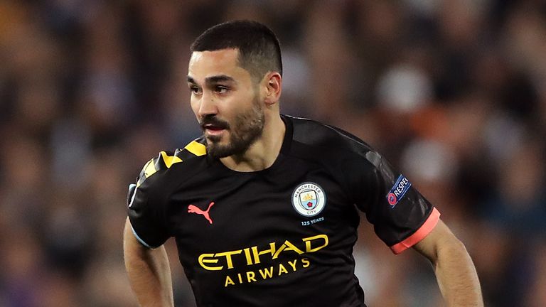 Ilkay Gundogan in action for Manchester City in the first leg of their Champions League, round of 16 match away to Real Madrid