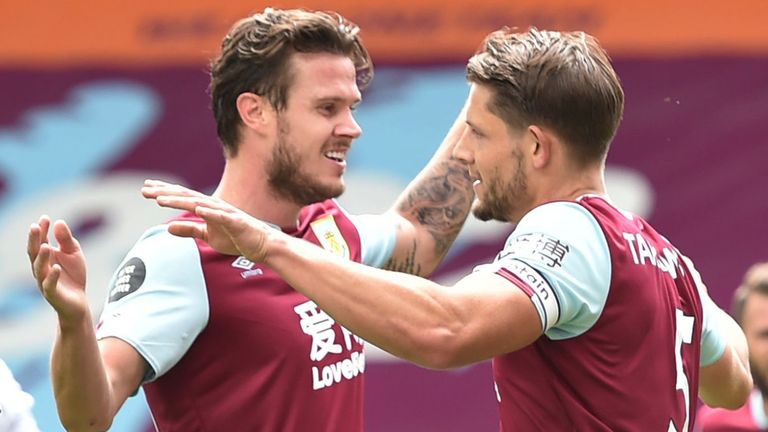 James Tarkowski celebrates after giving Burnley the lead against Sheffield United