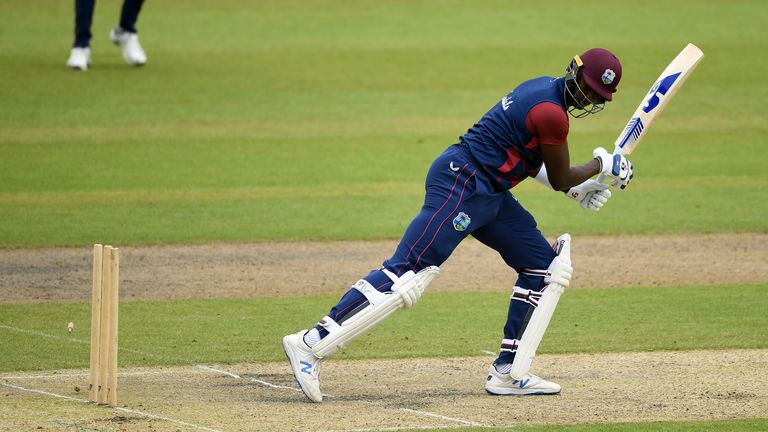 MANCHESTER, ENGLAND - JULY 02: Jason Holder of the West Indies is bowled by Anderson Phillip of the West Indies during Day Four of the West Indies Warm Up Match at Old Trafford on July 02, 2020 in Manchester, England.