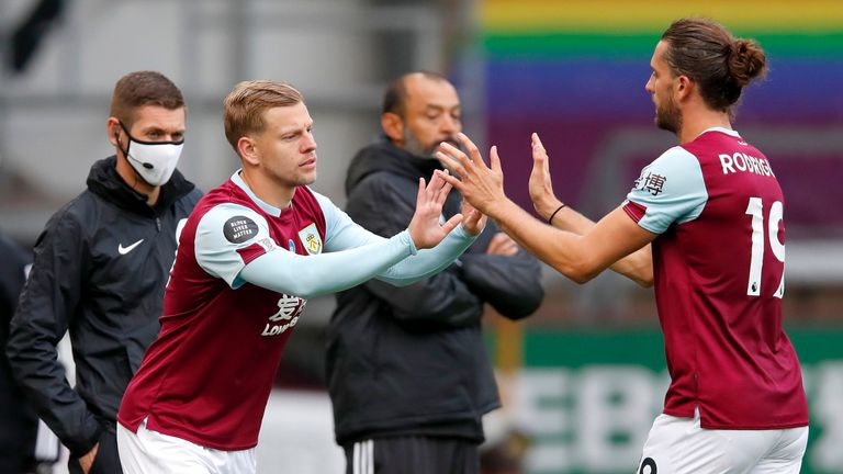 Burnley striker Jay Rodriguez was forced off early in the second period