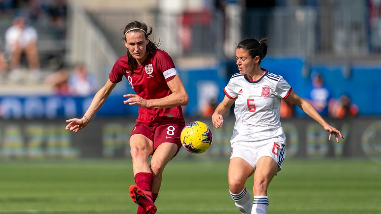 Scott on England duty against Spain during March's SheBelieves Cup in the United States