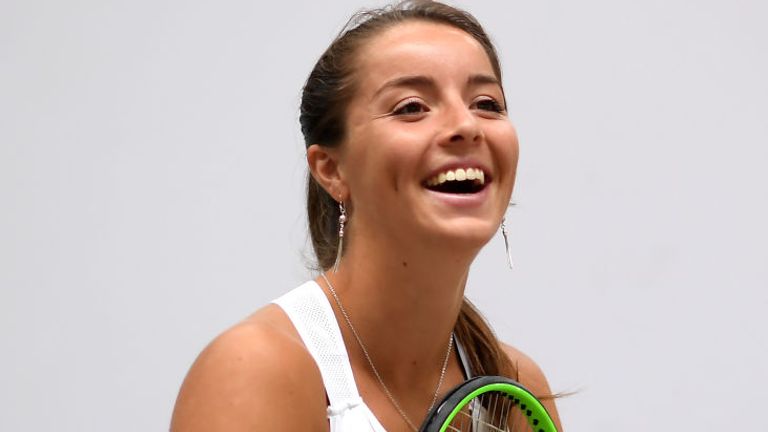 Jodie Burrage of Union Jacks looks on during a Preview Day prior to the St. James's Place Battle Of The Brits Team Tennis at The National Tennis Centre on July 26, 2020 in London, England.