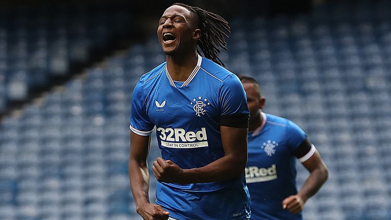 Joe Aribo celebrates after scoring the opening goal during the pre season friendly between Rangers and Coventry 