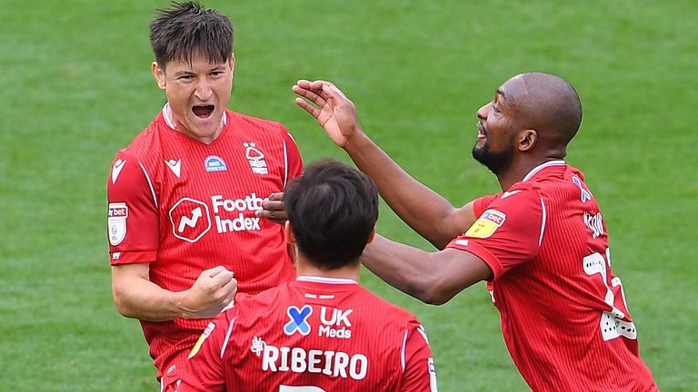 Nottingham Forest celebrate a goal vs Derby