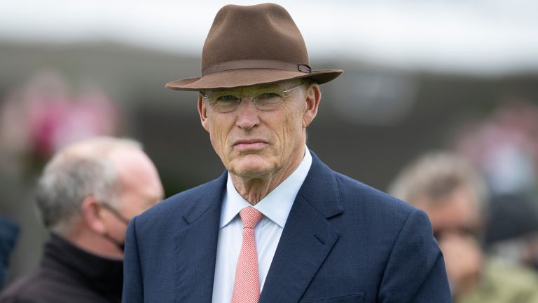 EPSOM, ENGLAND - JULY 04: John Gosden looks on at Epsom Racecourse on July 04, 2020 in Epsom, England. The famous race meeting will be held behind closed doors for the first time due to the coronavirus pandemic.(Photo by Edward Whitaker/Pool via Getty Images)