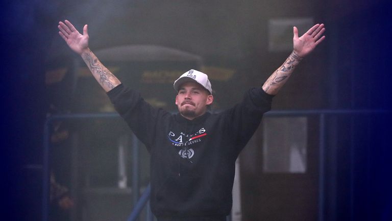 Leeds United's Kalvin Phillips celebrates with fans outside Elland Road after Huddersfield Town beat West Bromwich Albion to seal their promotion to the Premier League. PA Photo. Issue date: Friday July 17, 2020. See PA story SOCCER Leeds. Photo credit should read: Nick Potts/PA Wire.