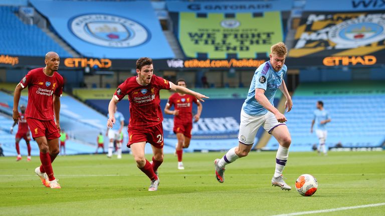Kevin De Bruyne in action for Manchester City against Liverpool