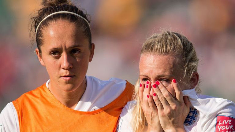 Laura Bassett (right) was inconsolable after an own goal late on against Japan