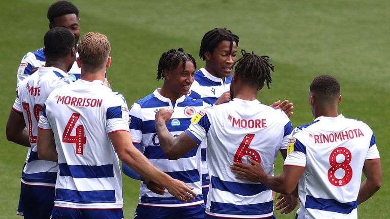 Liam Moore celebrates scoring Reading's first goal against Middlesbrough