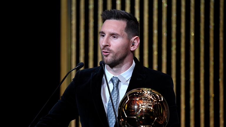 Lionel Messi accepts his sixth Ballon d'Or award