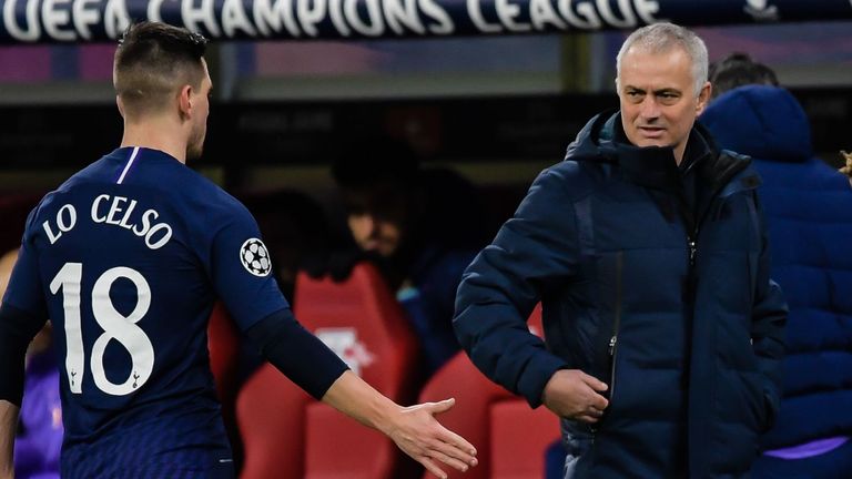 Giovani Lo Celso and Jose Mourinho at Tottenham in March 2020