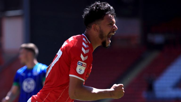 Charlton Athletic's Macauley Bonne celebrates scoring his side's second goal of the game 