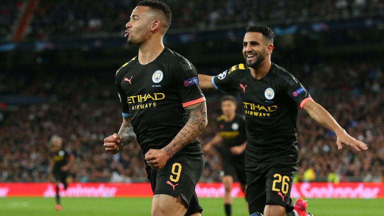 Gabriel Jesus (L) scored in Manchester City&#39;s first leg tie against Real Madrid at the Bernabeu in February