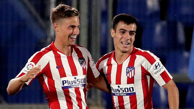 Marcos Llorente celebrate his opening goal in Atletico Madrid's win at Getafe