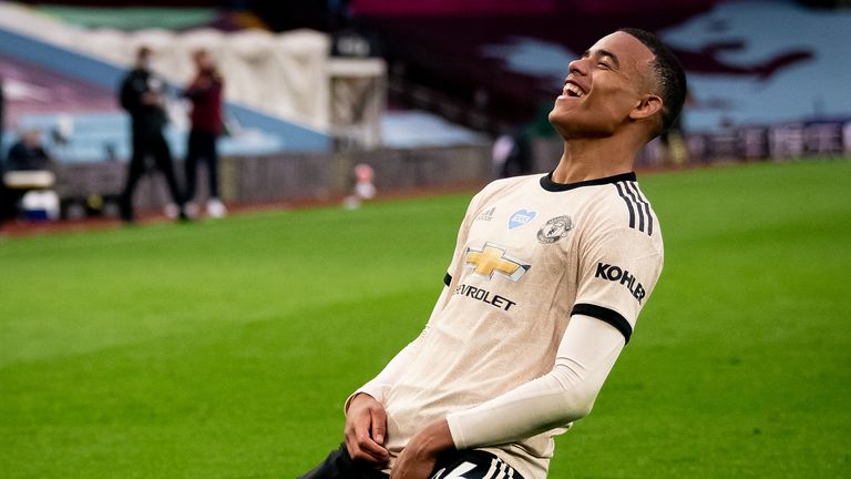 Mason Greenwood celebrates scoring against Aston Villa