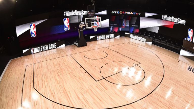 A look at one one of the three courts that will be used for games in the NBA restart as Disney World in central Florida