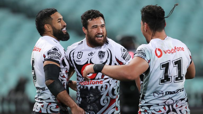 Peta Hiku of the Warriors celebrates 