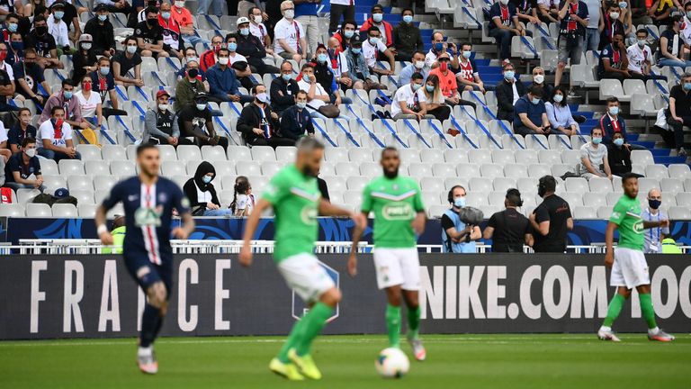 A limited crowd was allowed to attend the Coupe de France final between PSG and Saint Etienne in Paris
