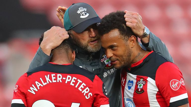 Ralph Hasenhuttl embraces Kyle Walker-Peters and Ryan Bertrand at full time