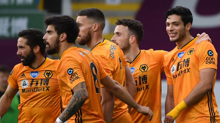 Raul Jimenez celebrates after his brilliant strike to give Wolves a second-half lead