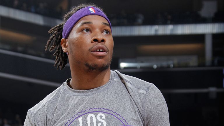 Sacramento Kings forward Richaun Holmes pictured during warm-ups