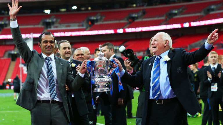 Roberto Martinez with former Wigan Athletic chairman Dave Whelan