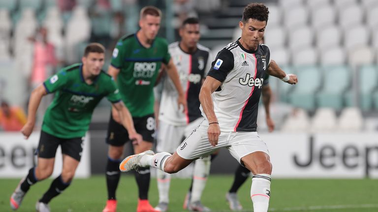 during the Serie A match between Juventus and Atalanta BC at Allianz Stadium on July 11, 2020 in Turin, Italy.