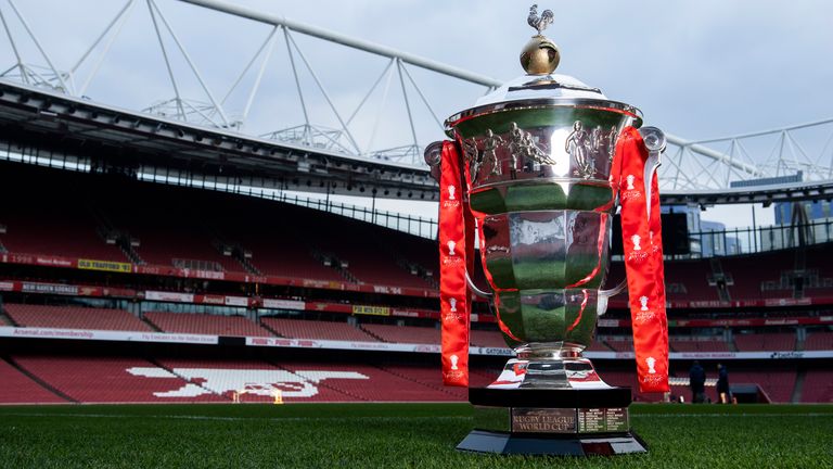 21/01/19 - Rugby League - Rugby League World Cup Trophy visits The Emirates Stadium, London, England.