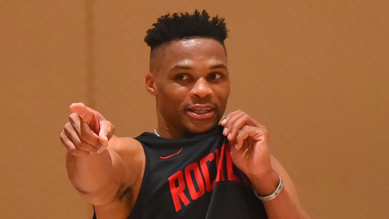 Russell Westbrook pictured at his first Rockets practice  at the NBA campus at Disney