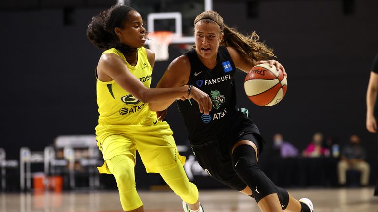 Ionescu drives forward against the Seattle Storm
