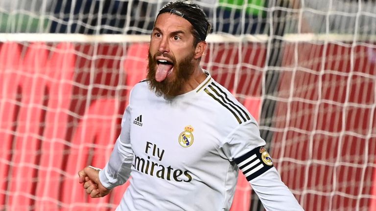 Sergio Ramos celebrates a goal for Real Madrid