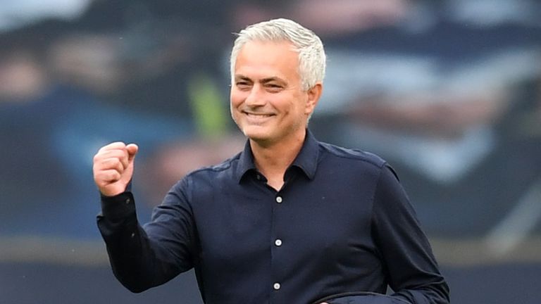 Jose Mourinho celebrates Tottenham's victory over Arsenal