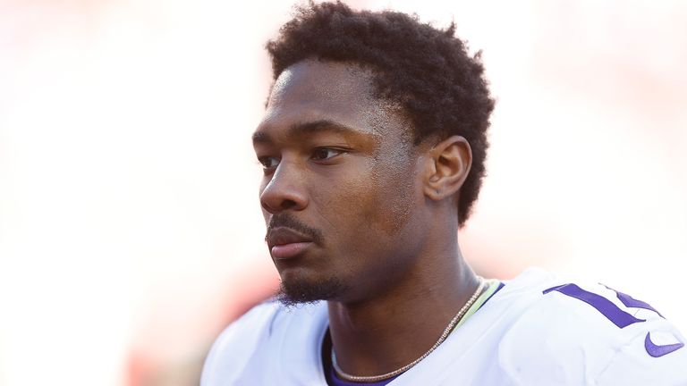 Stefon Diggs #14 of the Minnesota Vikings looks on during the NFC Divisional Round Playoff game against the San Francisco 49ers at Levi's Stadium on January 11, 2020 in Santa Clara, California. 