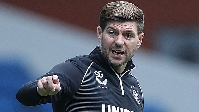 Rangers Manager Steven Gerrard is seen during the pre season friendly match between Rangers and Coventry City at Ibrox Stadium on July 25, 2020 in Glasgow, Scotland.