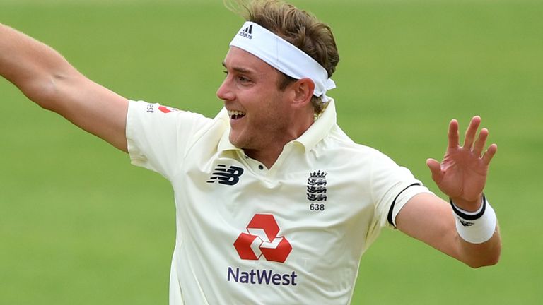 Stuart Broad appeals for a wicket in England's intra-squad warm-up game at The Ageas Bowl in Southampton