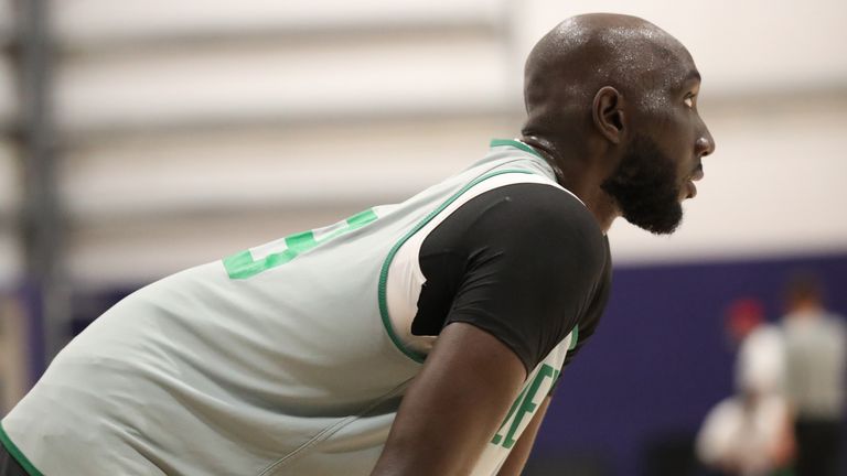 Rookie Tacko Fall in action at a Boston Celtics practice 