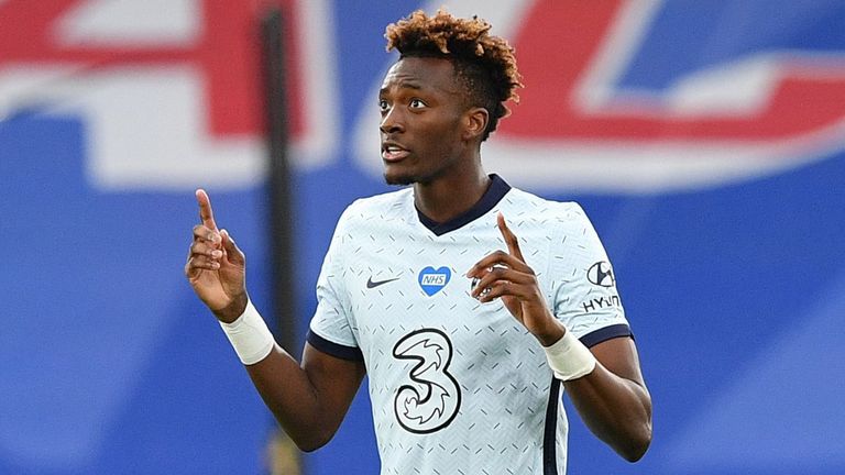 Tammy Abraham celebrates after scoring Chelsea's third goal at Crystal Palace