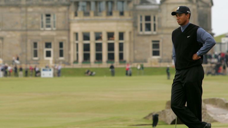 Tiger Woods during the first round of the 134th Open Championship at Old Course, St. Andrews Golf Links, July 14, 2005 in St. Andrews, Scotland.