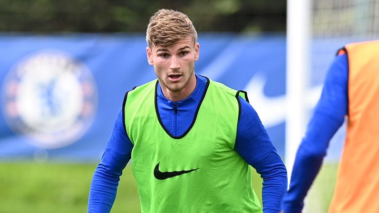Chelsea's Timo Werner trains with his new teammates at Cobham