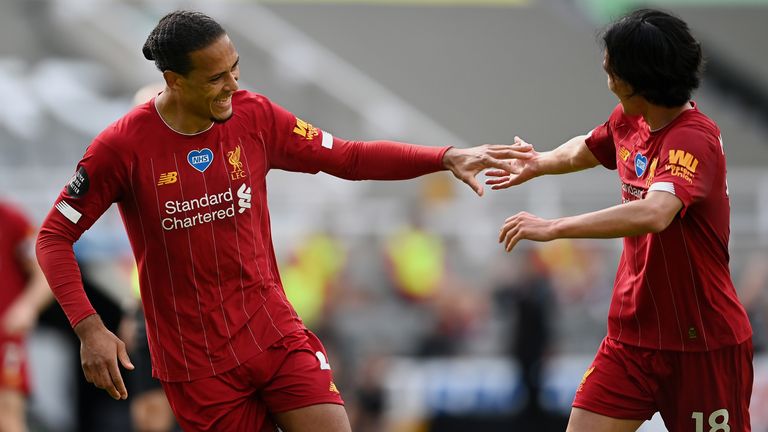 Virgil van Dijk celebrates his equaliser at St. James' Park