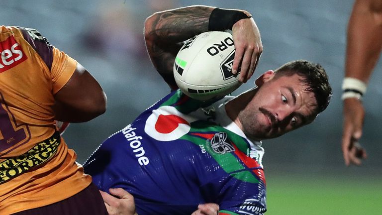 GOSFORD, AUSTRALIA - JULY 04: Wayde Egan of the Warriors scores a try during the round eight NRL match between the New Zealand Warriors and the Brisbane Broncos at Central Coast Stadium on July 04, 2020 in Gosford, Australia. (Photo by Mark Metcalfe/Getty Images)