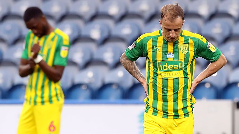 West Bromwich Albion&#39;s Kamil Grosicki and Semi Ajayi (left) appear dejected