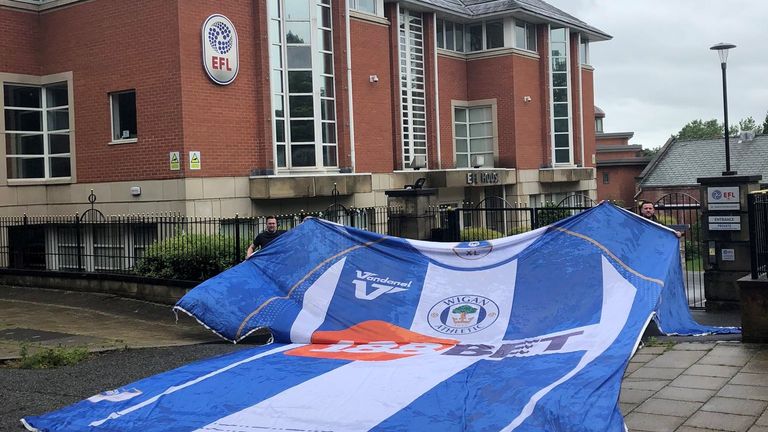 Wigan fans protested outside the EFL offices in Preston