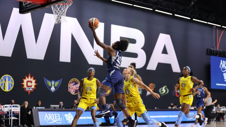 Shenise Johnson #42 of the Minnesota Lynx shoots the ball against the Chicago Sky on July 30, 2020 at Feld Entertainment Center in Palmetto, Florida. 