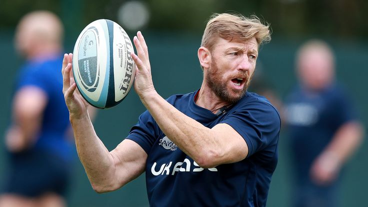 MANCHESTER, ENGLAND - JULY 14: Mike Forshaw, defence coach of Sale Sharks looks on during a training session held at Carrington Training Ground on July 14, 2020 in Manchester, England. (Photo by David Rogers/Getty Images)